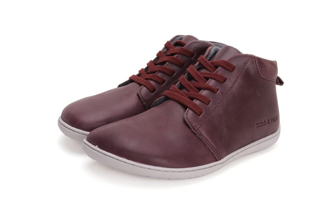 Botines respetuosos barefoot piel burdeos Stitch&Walk