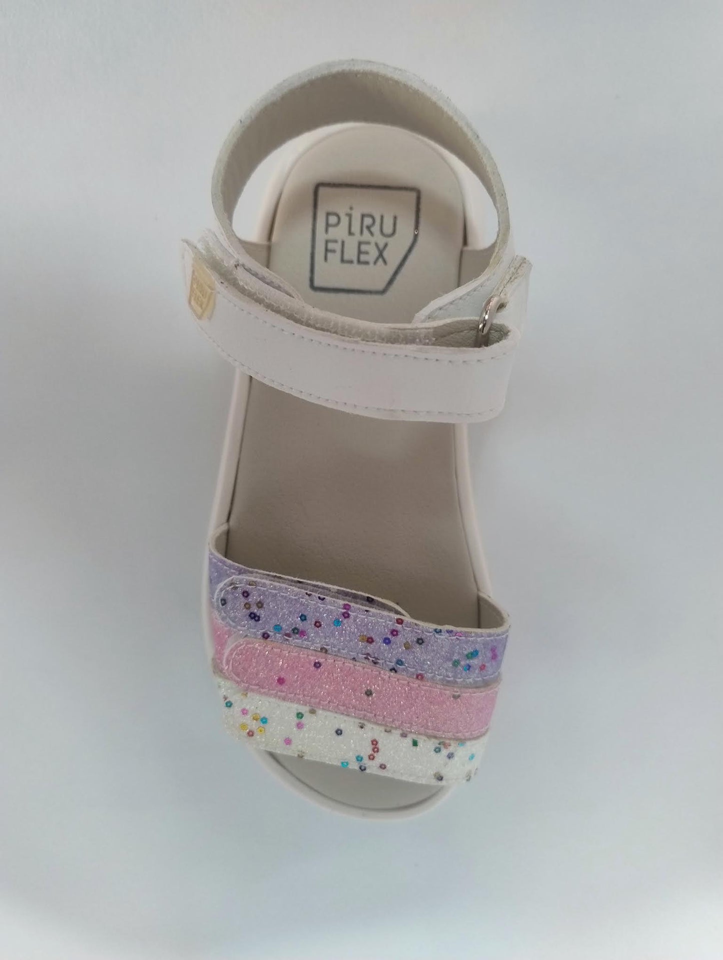 Piruflex sandalias respetuosas blanco y brilli doble ajuste