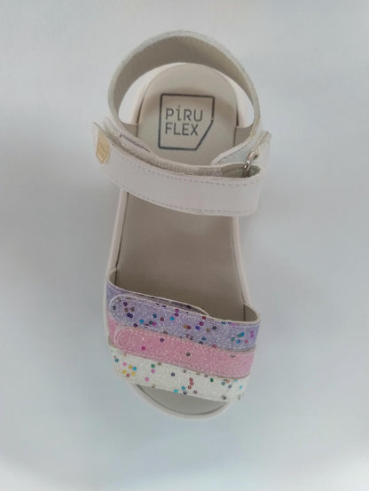 Piruflex sandalias respetuosas blanco y brilli doble ajuste