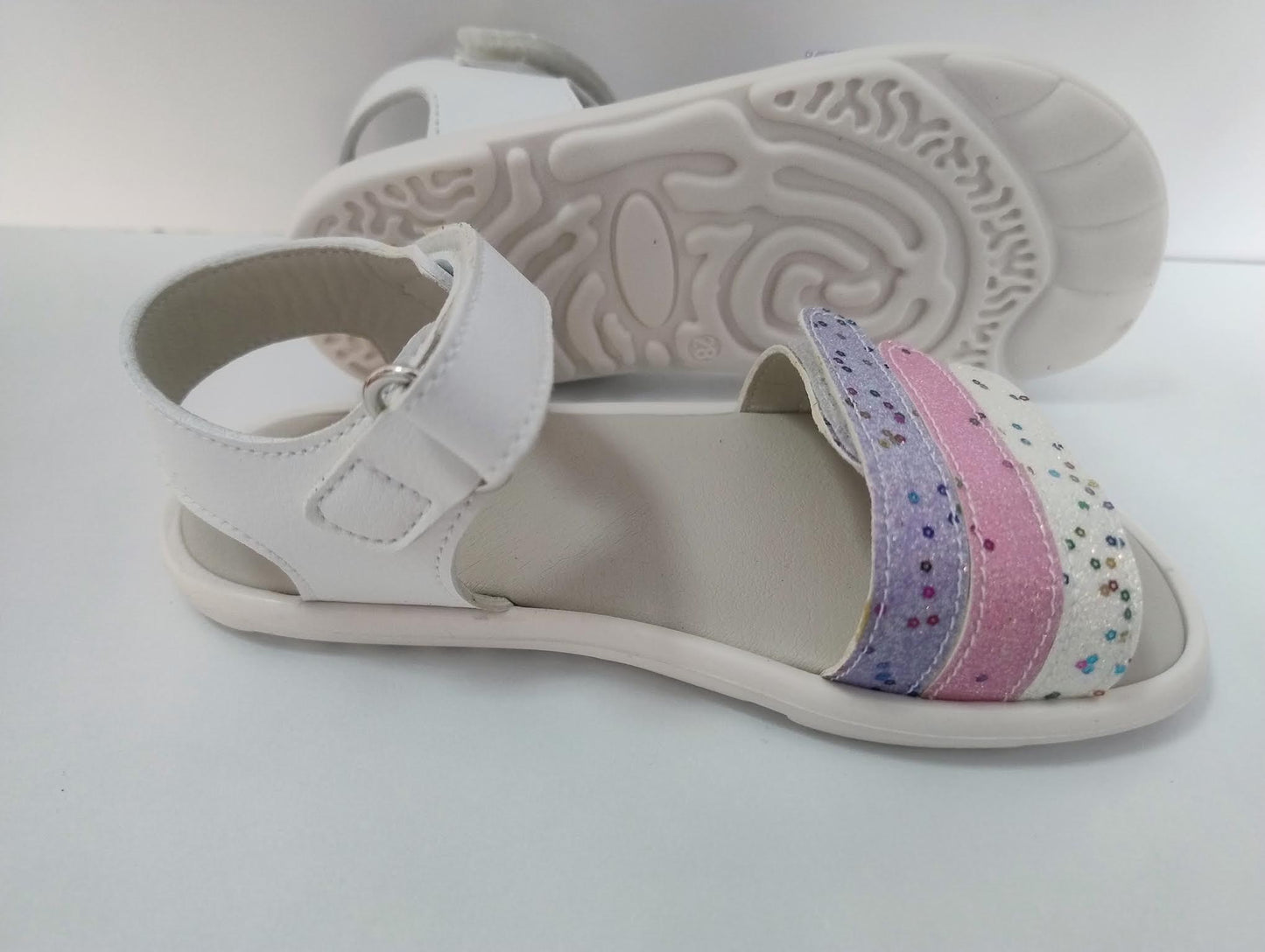 Piruflex sandalias respetuosas blanco y brilli doble ajuste