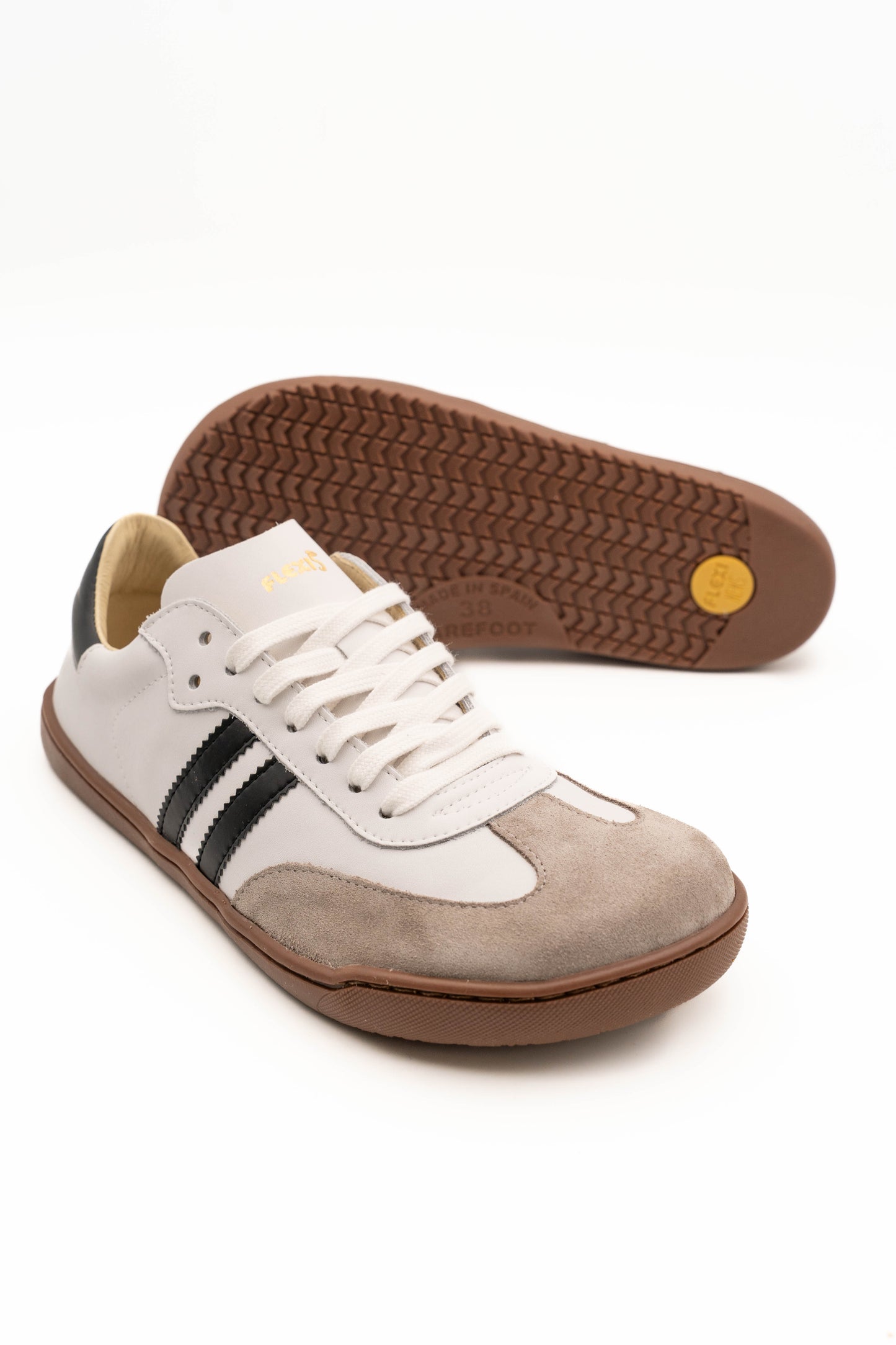 Flexinens calzado barefoot XL horma ancha Samba 9026-X Blanco rajas negras