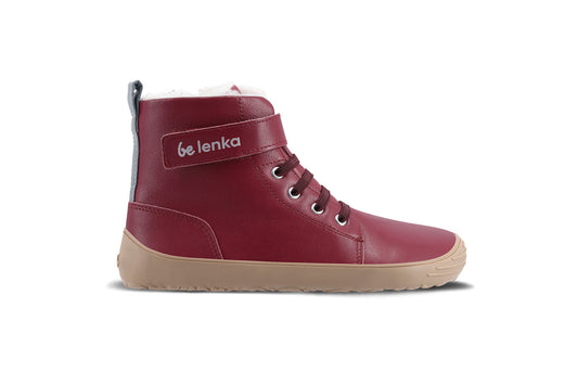 Be Lenka Winter Kids barefoot boy's winter shoes - Dark Cherry Red